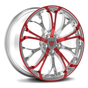 Custom red fully forged wheel RV-MR09 designed for Lincoln MKZ with polished aluminum finish and unique style.
